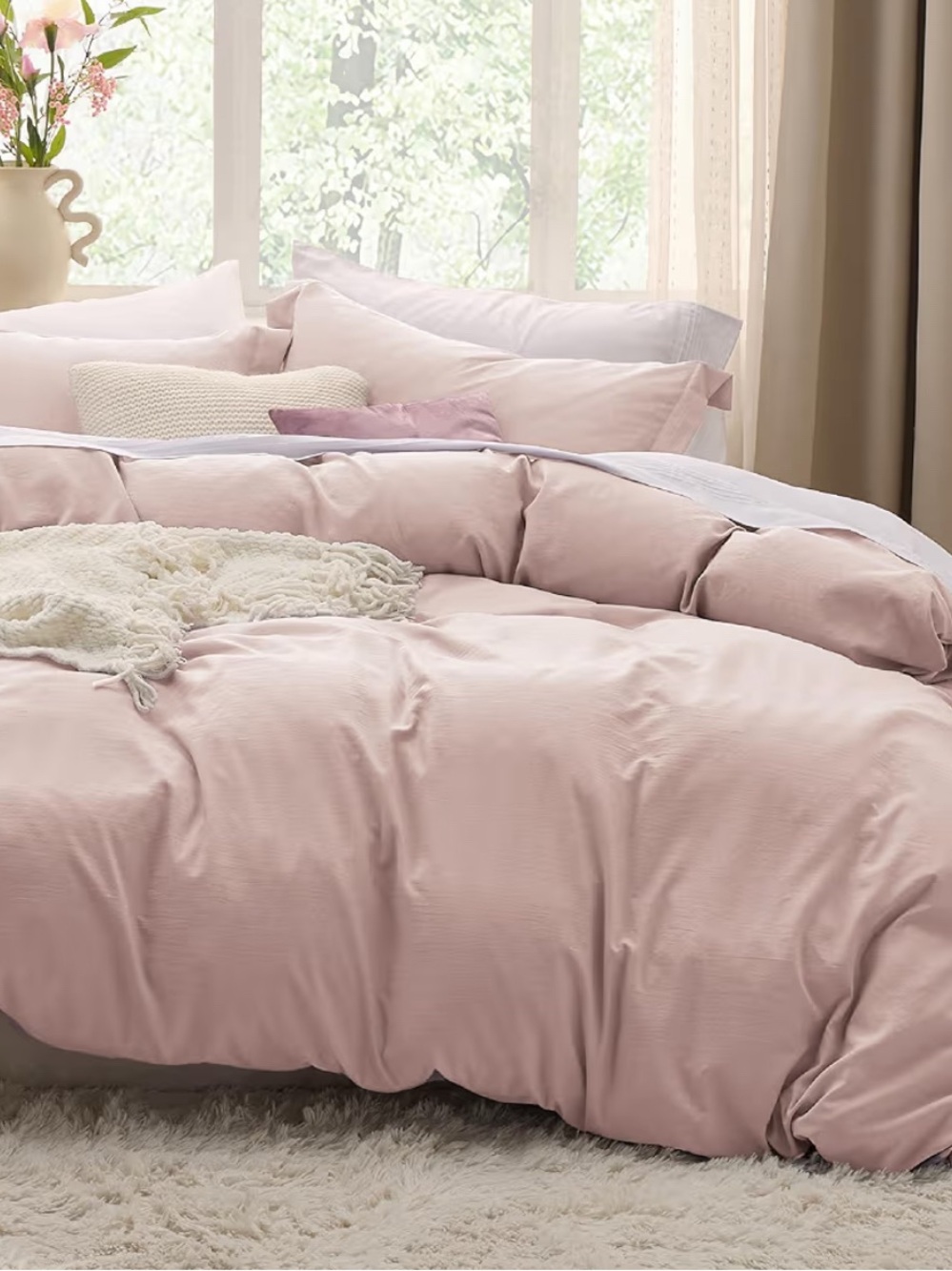Bedsure Blush Pink Duvet Cover Set Queen Size